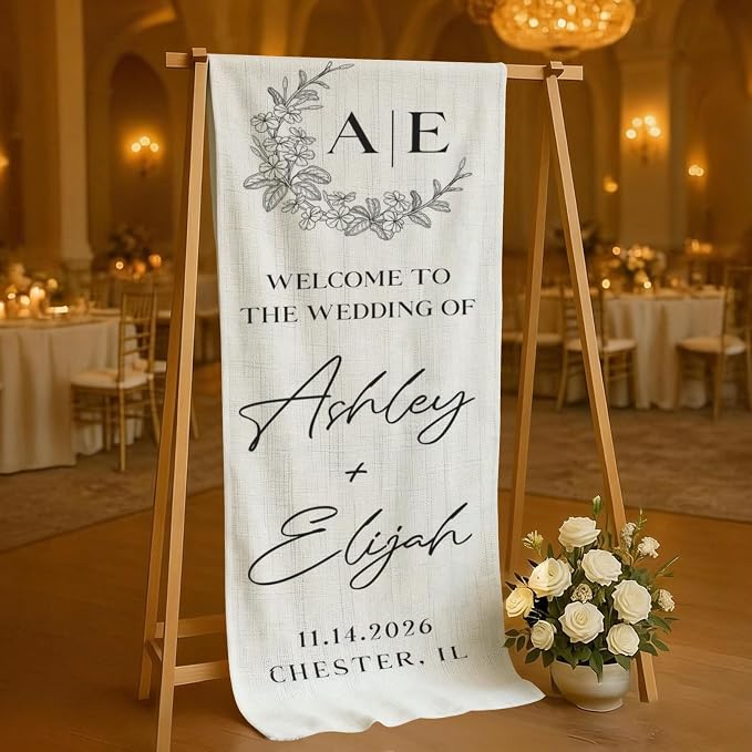 Floral Wreath Wedding Welcome Tapestry, Custom Initials Monogram - Image 4