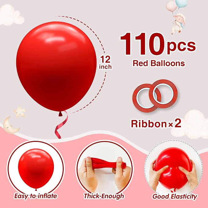 110pcs Red Balloons 12 Inch Latex Balloon - Image 2