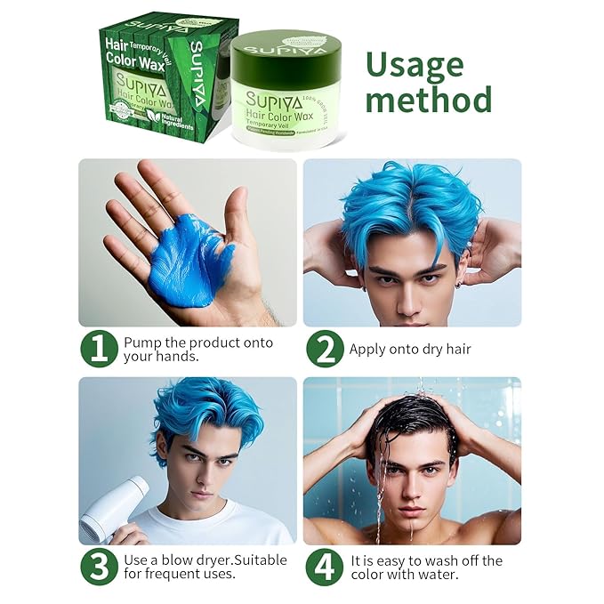 Temporary Hair Color Wax for Men - SUPIYA Washable Hair Wax Color, All-Day Hold Disposable Hair Wax for Christmas, Cosplay & Daily (Berry Color #71)