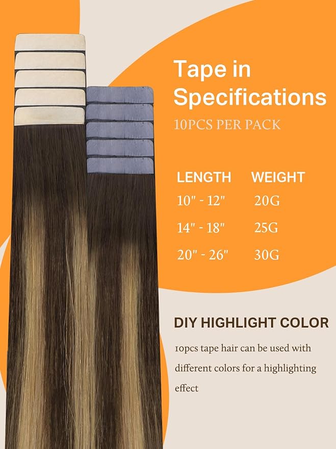 DOORES Tape in Hair Extensions Real Hair, Balayage Chocolate Brown to Caramel Blonde 10pcs 30g 22 Inch, Remy Human Hair Extensions Tape in Natural Hair Straight Skin Weft