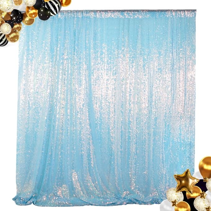 ShinyBeauty 7x7FT Iridescent Aqua Sequin Backdrop by ShinyBeauty