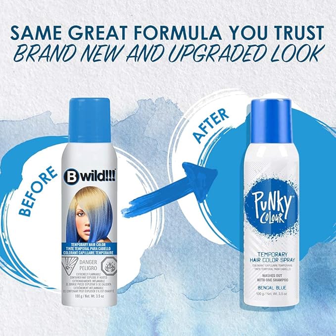 Punky Temporary Hair Color Spray – Bengal Blue, Instant Vivid Temporary Hair Dye for Women, Wash Out, Hair-Color Spray, 3.5 oz, 2 Pack