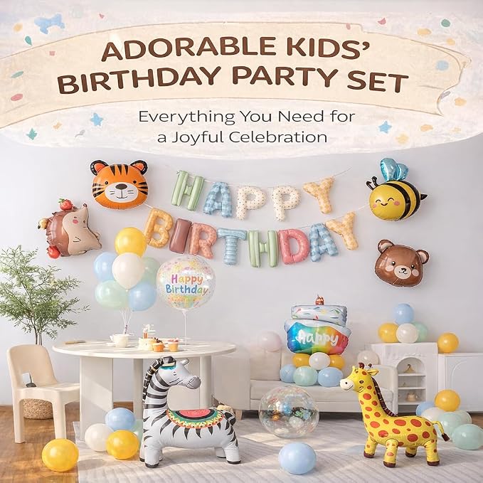 Animals Happy Birthday Foil Balloon Decorations Kit - Image 2