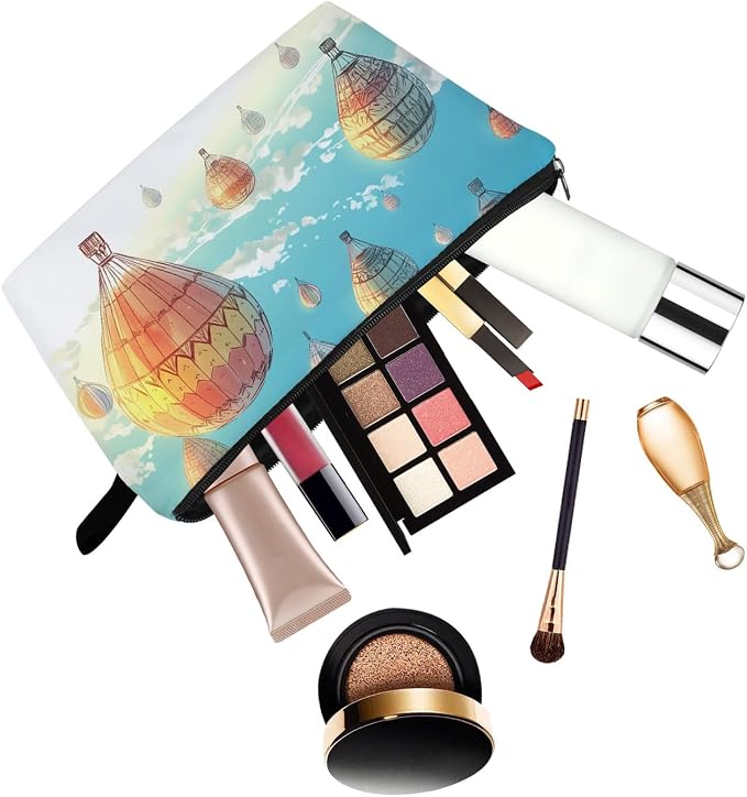 Hot Air Balloon Print Small Cosmetic Bag | Cartoon Spotted Dog Makeup Organizer - Image 5