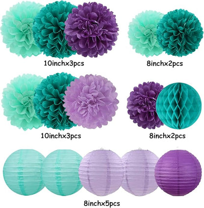 Teal-Purple Party-Decorations Paper Flowers Lanterns - Image 6