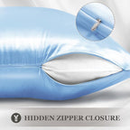 Adubor 100% Mulberry Silk Pillowcase for Hair and Skin with Hidden Zipper, Both Side 23 Momme Silk, 900 Thread Count (20x26inch, Standard Size, Sky Blue, 1pc)