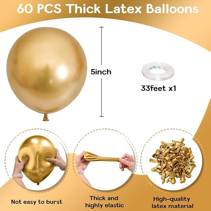 Jobkoo 5 Inch Gold Balloons - Image 2