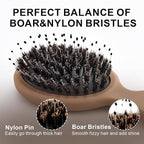 Mini Boar Bristles Hair Bursh, Travel Size Hair Brush for Women Men Kids, Protable Small Hair Brushes for Pockets Purses, Mini Hair Brush for Smooth Add Shine (1 Pack-Mocha)