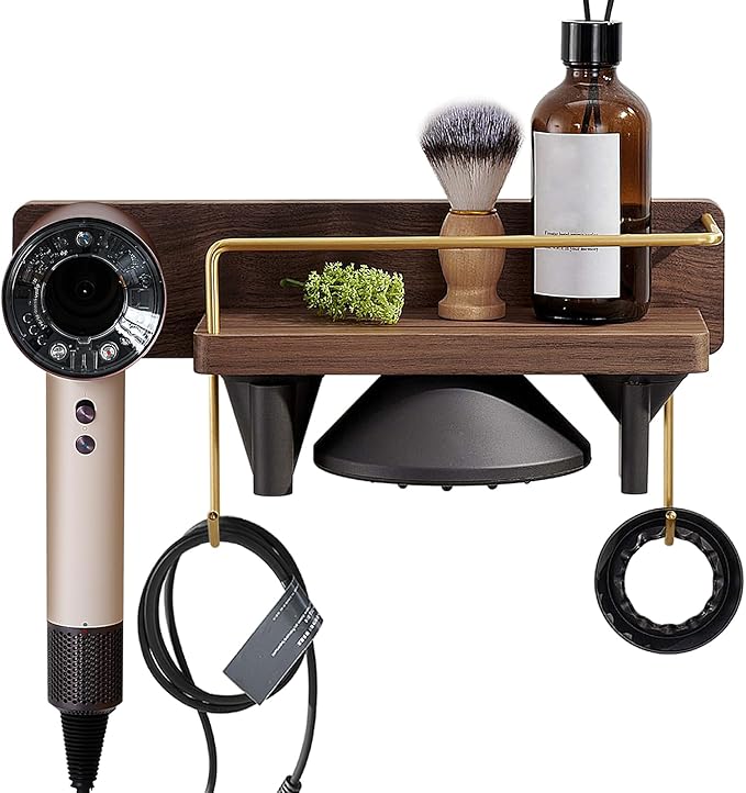 for Dyson Supersonic Hair Dryer Wall Mount Stand Holder, Blow Dryer Accessories and Attachments Organizer Storage Rack, Wood