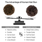 FESHFEN Human Messy Buns - 100% Human Hair Bun Real Scrunchies Hair Pieces Ponytail Extensions Wavy Tousled Updo Chignon Hairpieces for Women，Chocolate Light Brown