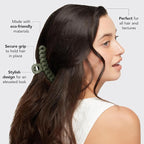 Kitsch Recycled Plastic Large Claw Clip, Big Chain Hair Clips for Women, Big Claw Clips for Thick Hair | Ideal Gifts for Women (3pc Set Black/Moss)
