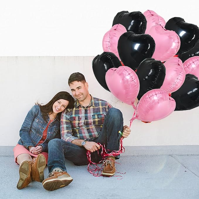 TONIFUL 30 Pcs Pink Black Heart Balloons 18 Inch Heart Shape Foil Balloon | - Image 3