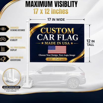 Custom Car Flag Pole by BCB Personalized Flag Banner Printed in USA | 12x17 - Image 3
