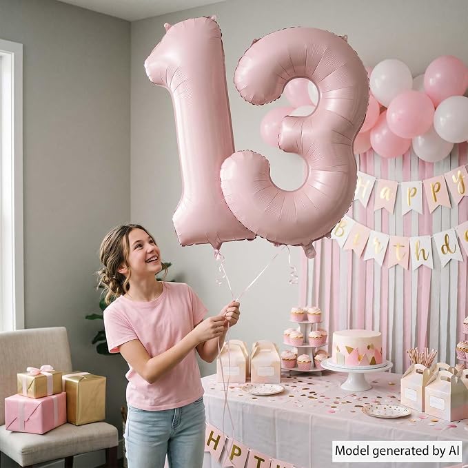 Baby Pink Number 13 Balloon 40 Inch, Foil Digits Milestone Party Supplies | - Image 2