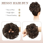 FESHFEN Messy Bun Hair Piece - Elastic Wavy Curly Hair Bun Scrunchies Extensions Synthetic Chignon Hairpieces for Women Girls, Medium Chestnut Brown 1.5 oz