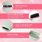 Mini Straightener, New Cordless Rechargeable Portable Hair Straightener Brush, 3-Speed Temperature Control, Anti-Scald Shell, Lightweight & Portable Travel (Green)