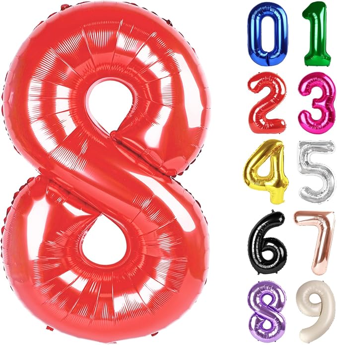 8 Balloon - Red Birthday Number Balloons, 40 Inch Decorations Men Women | Red by ALPHADELTAPI