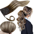 RUNATURE Real Human Hair Ponytail Extension, Balayage Ponytail Extension Real Human Hair with Magic Paste, Wrap Around Hair Ponytail for Women, 20 Inch 80g #3/8/22