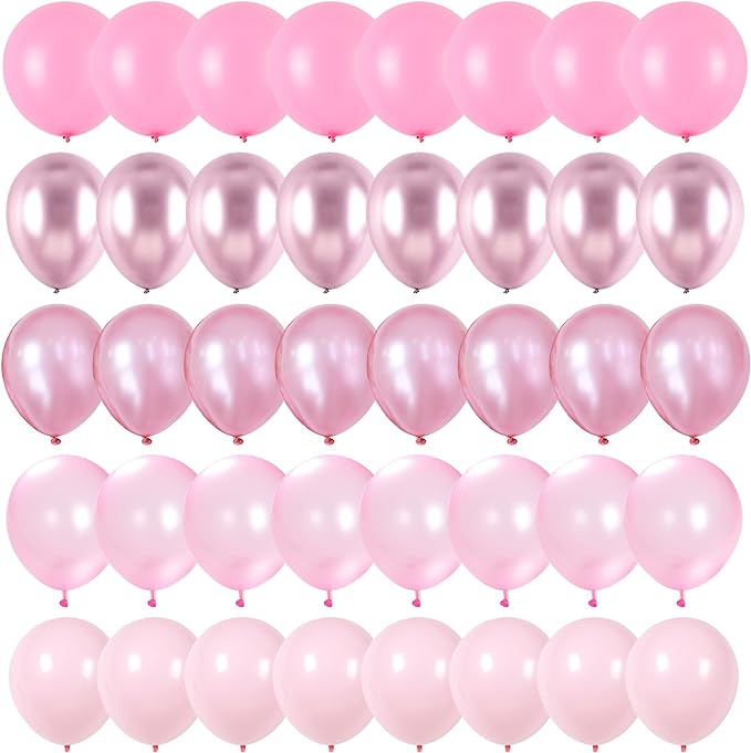 Pink Balloons Set, 60 Packs 12 Inch Metallic Chrome Pink Pearl Macaron Light by Togvu