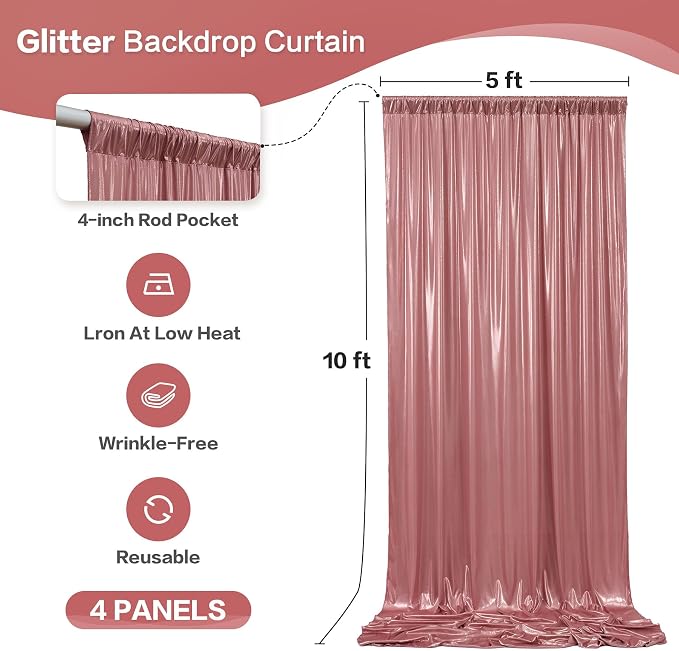 gogoparti 20x10FT Rose Gold Sequin Backdrop Curtain - Image 6