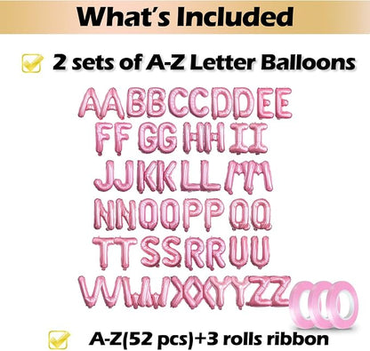 16 Inch 52Pcs Pink Letter Balloons Shiny A-Z Foil Balloon Letters | Reusable - Image 3