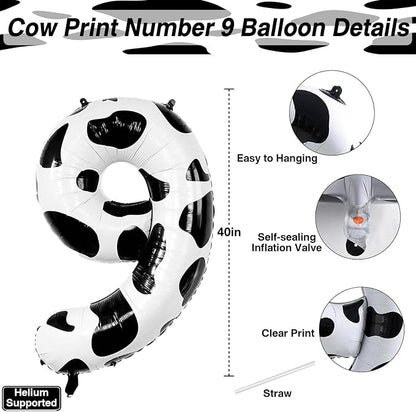 40 Inch Cow Print Number 19 Balloon Set, Giant Black & White Cowhide Foil Mylar - Image 4