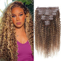 Curly Clip In Hair Extensions Real Human Hair Clip Ins Balayage Chocolate Brown to Caramel Blonde Human Hair Extensions 8Pcs with18clips 120g/Set (22 inch，#4/27/4)