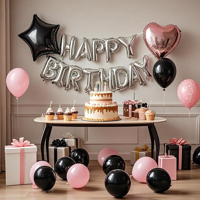 27 Pcs Pink Silver Black Birthday Decorations, 3D Letters Multi Color Happy - Image 3