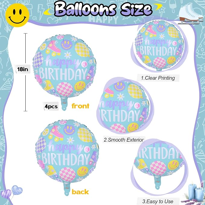 Roller Skate Foil Balloons Set, Pastel Helium Balloons - Image 2