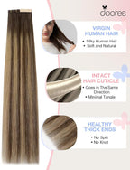 DOORES Invisi Edge Seamless Tape in Hair Extensions Human Hair, Chocolate Brown to Caramel Blonde 10 Injection Tape-ins with 10 Classic Tape-ins 50g 20 Inch, Injection Tape in Extensions