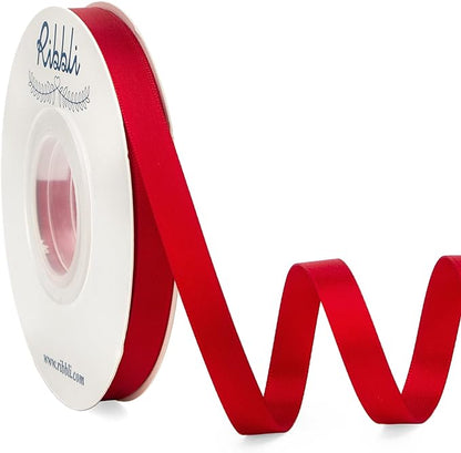 Ribbli Double Faced Red Satin Ribbon, 3/8” x Continuous 25 Yards, Use by Ribbli