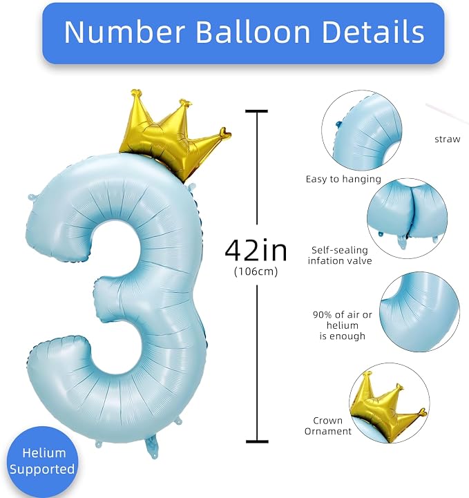 AULE 40 Inch Big Light Blue 3 Balloon Number - Image 3