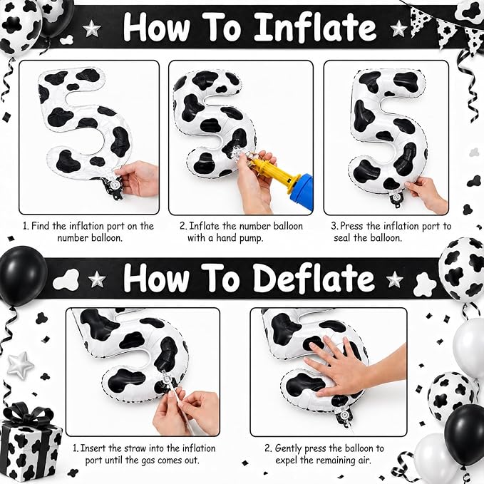 Cow Print Number Balloon 5, 40 Inch Large Self Inflating 5 Foil Number Balloons - Image 5