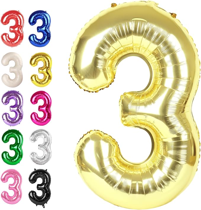 Light Gold Number 3 Balloon 40 inch, Balloon numbers party supplies, deco photo by Upgesy