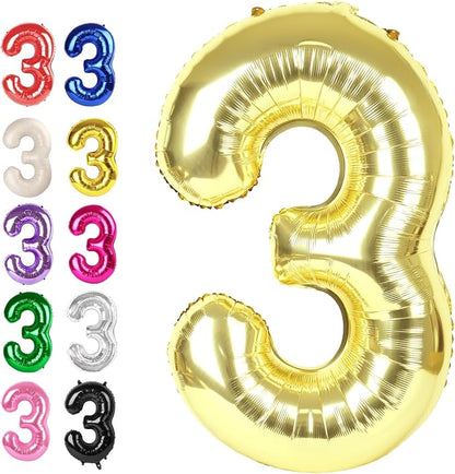 Light Gold Number 3 Balloon 40 inch, Balloon numbers party supplies, deco photo by Upgesy