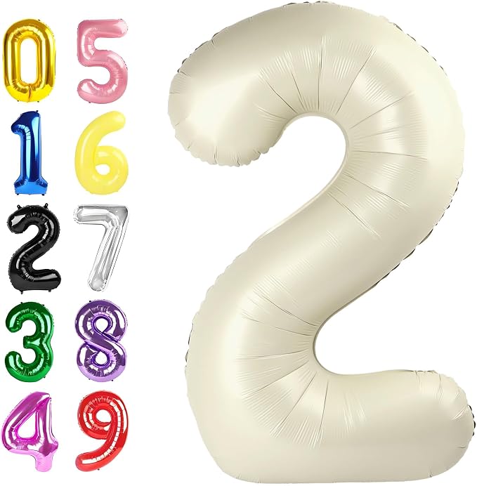 Cream White Number Balloons 40 Inch 1 Balloon by Argthjy
