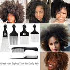 COOKOO 6 Pack Mixed Metal Afro Hair Pick Hair Comb for Women and Men for Thick Natural Curly Hair Detangle Wig Anti Static Styling Comb Pick