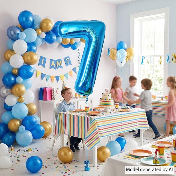 Light Blue Number 7 Balloon 40 Inch, Foil Numeral Sharp Lucky 7 Celebration | - Image 6