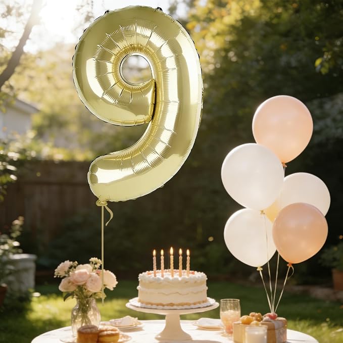 40 Inch Number 9 Balloons for 9th Birthday Party Decorations, 0-100 Champagne - Image 3