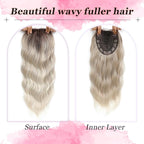 Hair Topper, 360° 3D Hair Toppers for Women with Thinning Crown, 20 Inch Long Wavy Curly Hair Pieces Clip in Bangs (Ash Blonde Mix Highlights with Brown Root, 20 inch, Side Bangs)