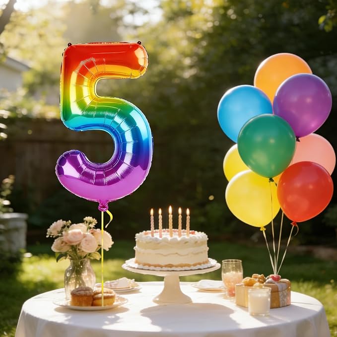 40 Inch Number 5 Balloons for 5th Birthday Party Decorations, 0-100 Rainbow - Image 3