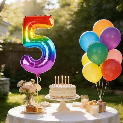 40 Inch Number 5 Balloons for 5th Birthday Party Decorations, 0-100 Rainbow - Image 3
