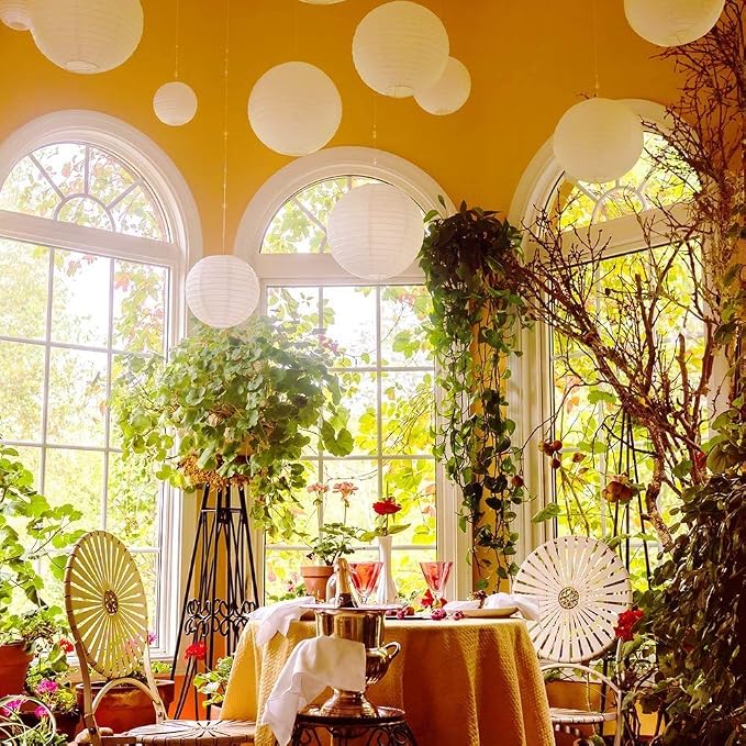 White Paper Lanterns 10 Pcs size of 12" Chinese Round Paper Hanging Decorations - Image 5