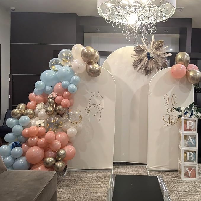 Gender Reveal Balloons, 12 Inch Dusty Pink Blue White Sand and Gold Balloons - Image 6