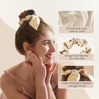 THXSILK 100% Mulberry Silk Bow Scrunchies 3-Pack, 22 Momme Mulberry Silk Hair Ties for Women, Cute Bunny Ear No Damage Ponytail Holders, Fashion Hair Accessories for Girls(M, Light Colors)