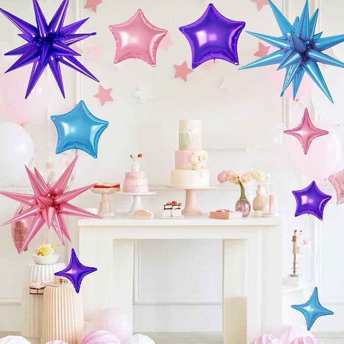 Pink Purple Blue Star Balloons, 22/18/10 Inch Foil Balloons, Four-Pointed - Image 5