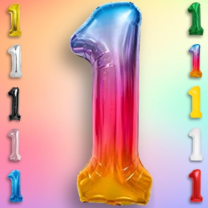 Rainbow Number Balloons 1 Mylar Foil 40 Inch - Image 2