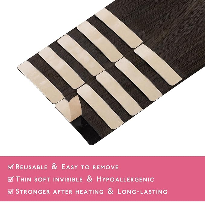 WENNALIFE Tape in Hair Extensions Human Hair Dark Brown Tape in Extensions, 10pcs 20g 10 inch Remy Invisible Tape Ins Straight Colored Soft Real Human Hair Tape in Extensions Refill Set Extensions