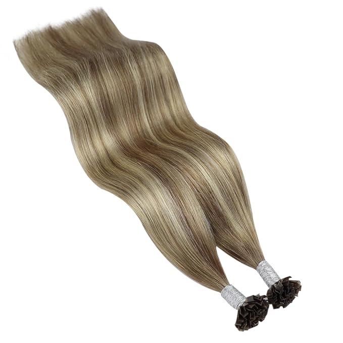 YoungSee K Tip Hair Extensions Real Human Hair Ombre Light Brown and Blonde Ktip Real Hair Extensions 1G/S 50G 22In