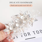 Floral Crystal Pearl Alligator Hair Clip and Rhinestone Bobby Pins, Elegant Hair Accessories for Bridal Women in Wedding or Prom, Set of 3 (Silver)